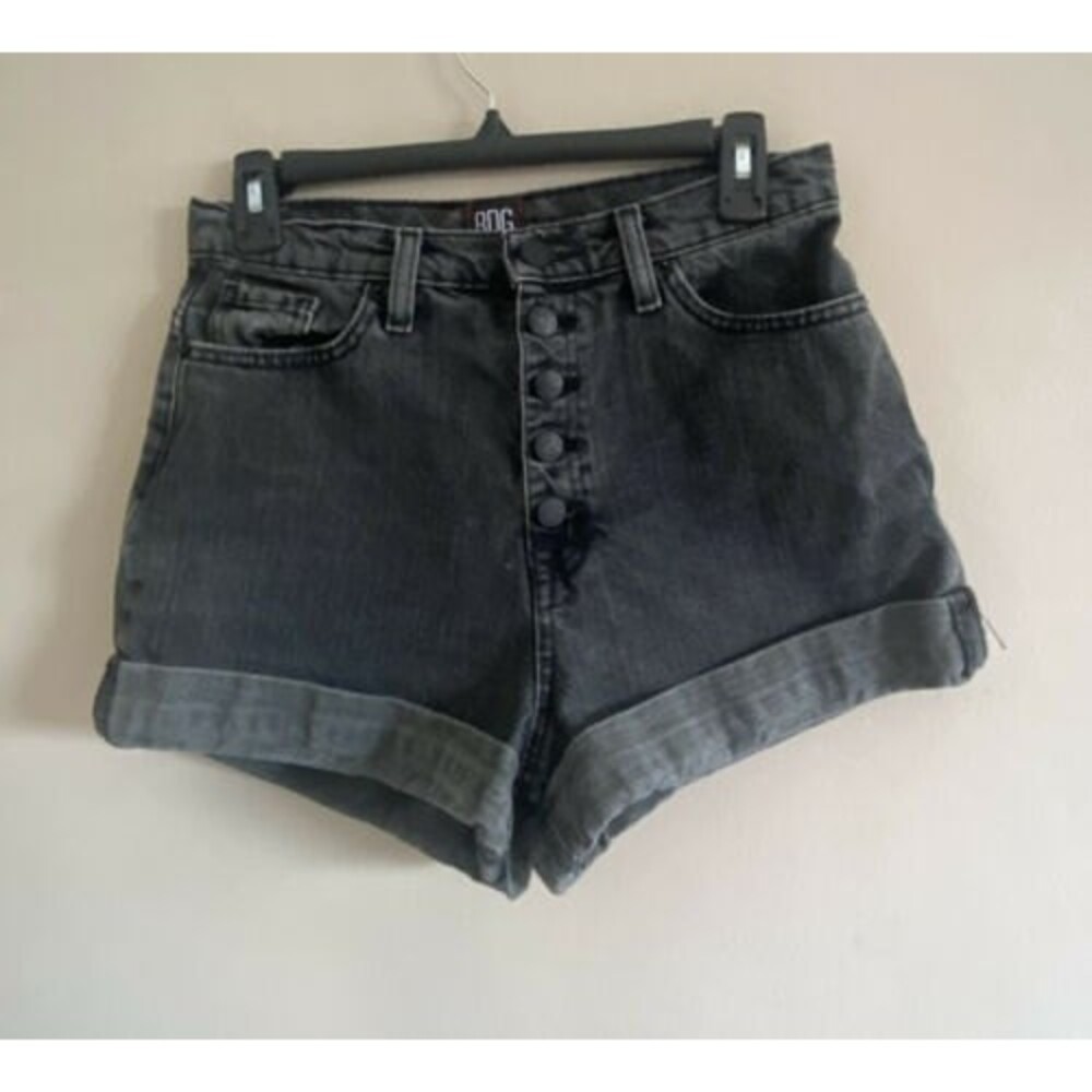 BDG URBAN OUTFITTERS Washed Black Button Fly Cuffed MOM HIGH RISE Shorts 28β